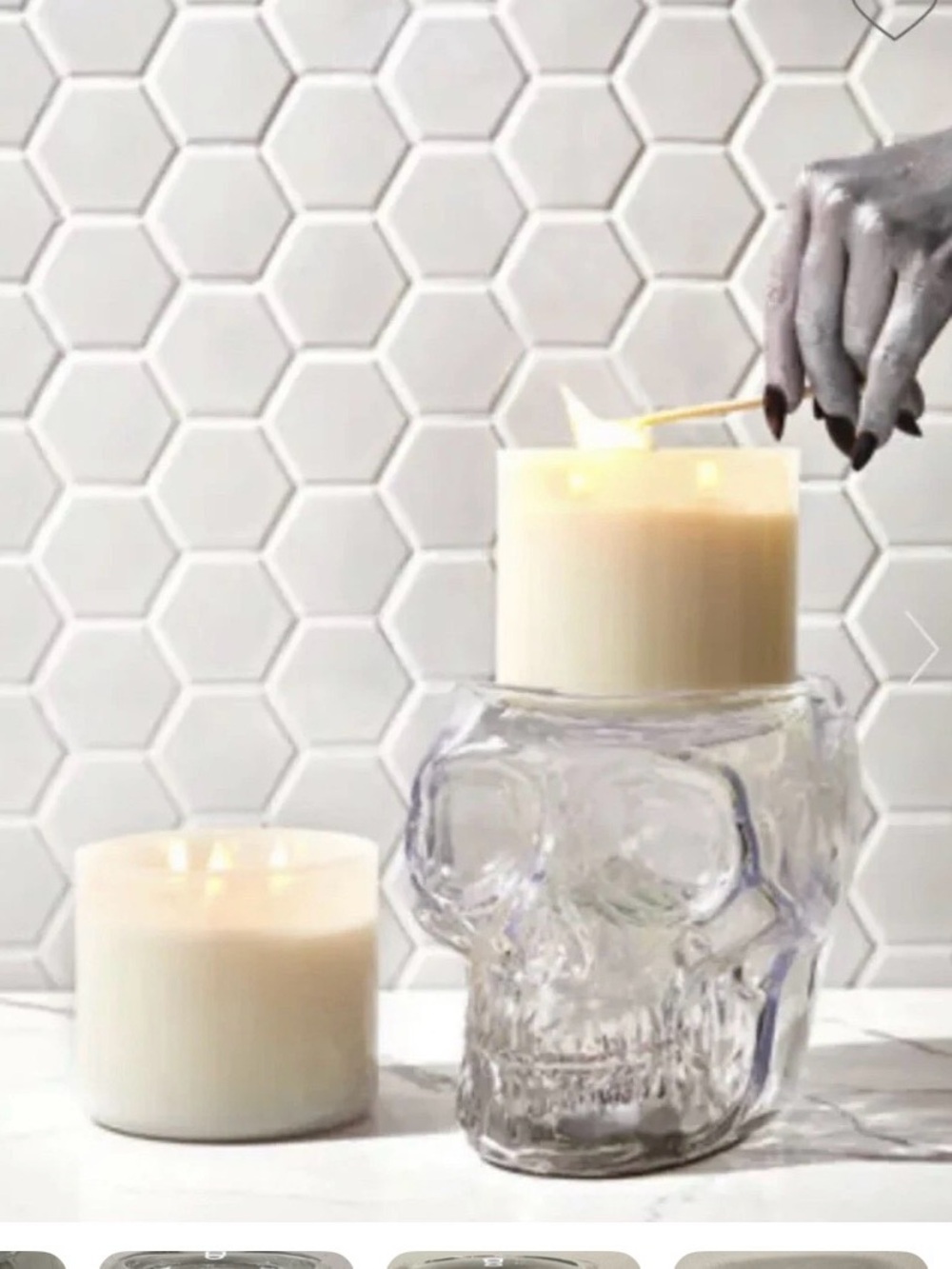 Bath Body Works Light Up Glass Skull Pedestal 3 Wick Candle Holder Ghoulish Goth